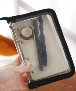 A6 Black Cute Zip Bag Transparent Loose Leaf Binder Notebook Inner Core Cover Note Book Planner Office Stationery